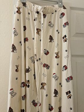 Women's Dog Print Holiday Cute Christmas Puppies Pajama Pants - Cream Lounge 18